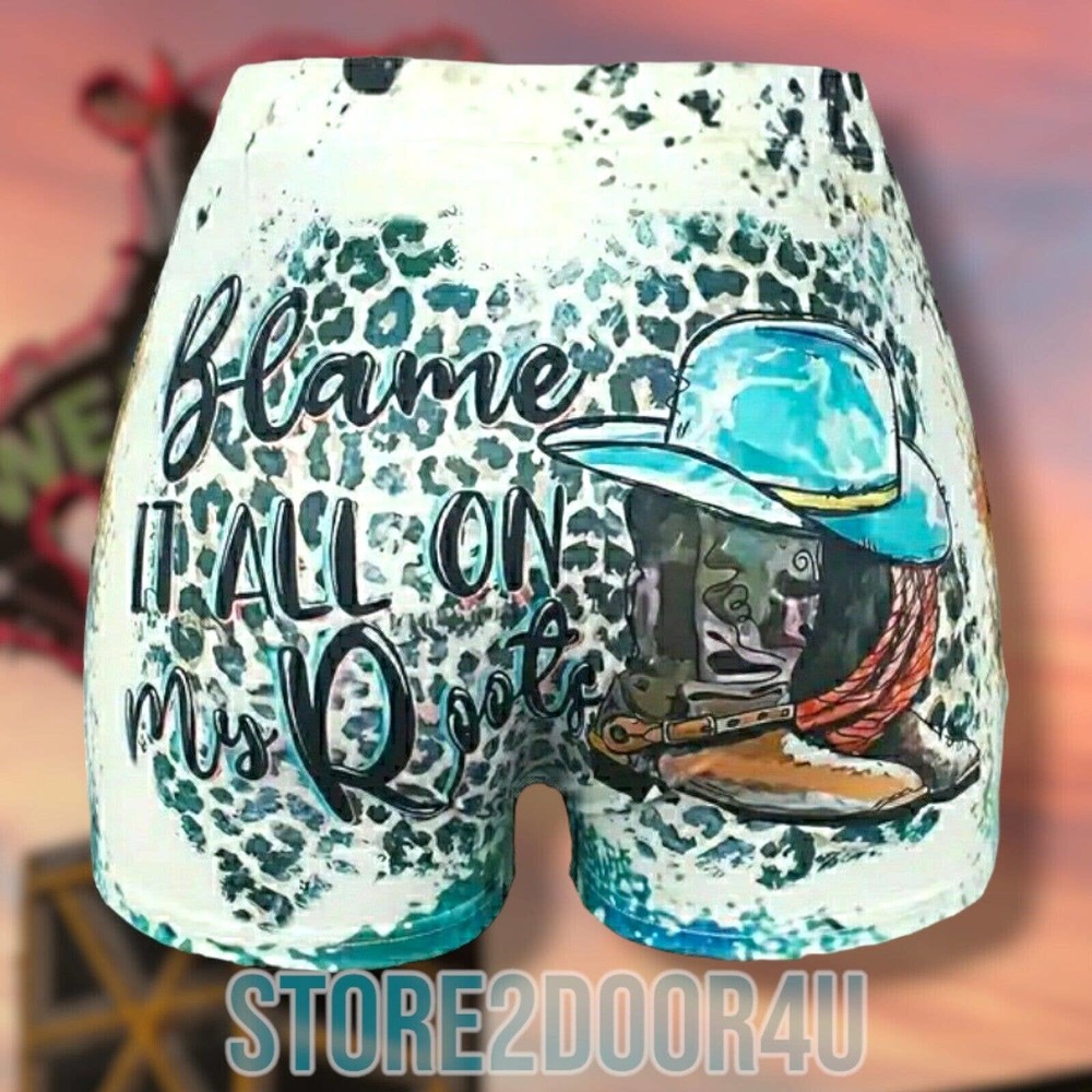 Western Allover Print Womens XL Sexy Skinny Booty Shorts High elastic Waist